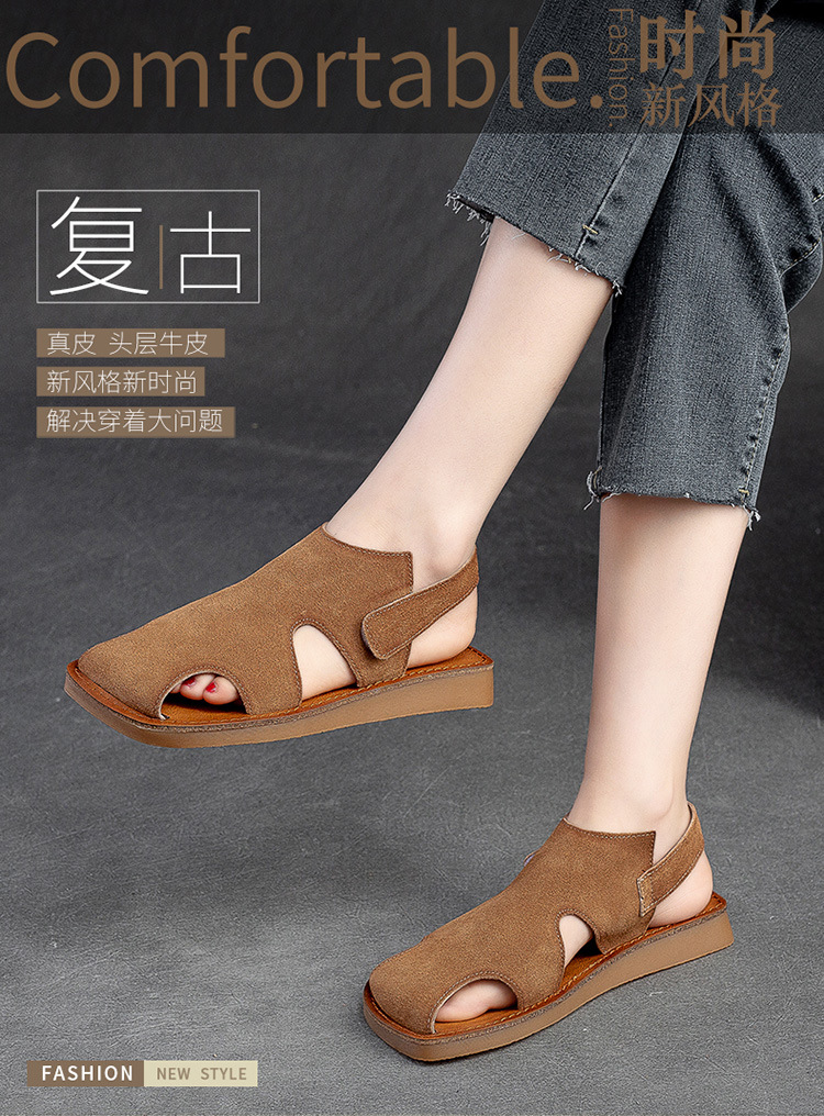 杰骤2025夏季新款舒适包头后空女式平底凉鞋镂空透气休闲时尚百搭详情2