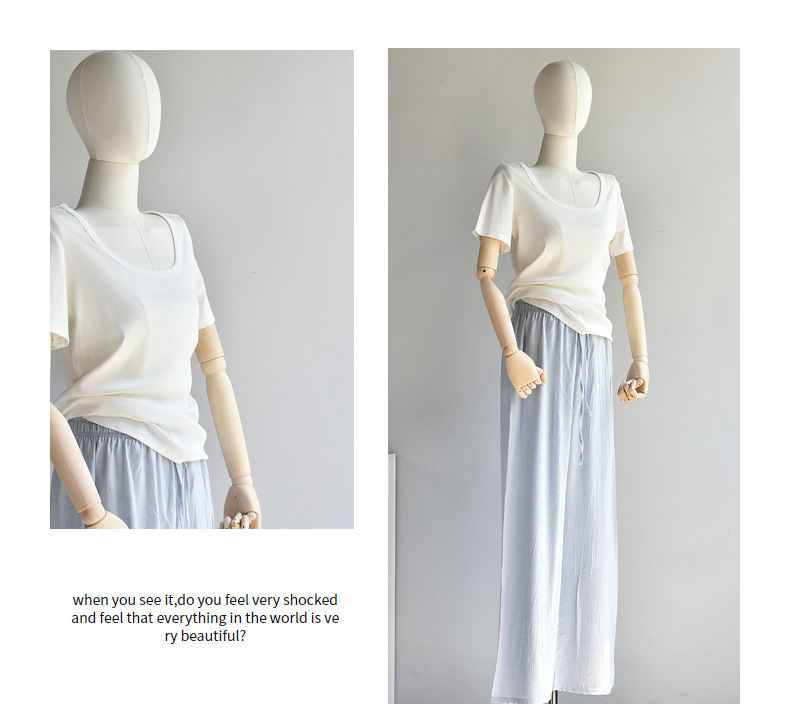 【u 领棉T恤】夏新款女装棉优可丝混纺精品质感大码U 领显瘦T恤女详情27