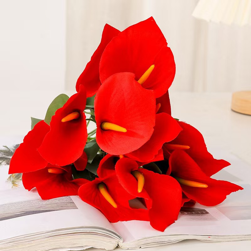 新款仿真12头绒布马蹄莲假花欧式家居客厅装饰室内外摆设绢花详情1