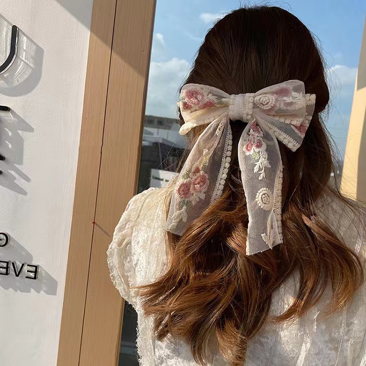 Rose lace bow hair clip, back of the head clip headwear, female Internet celebrity 2021 new spring hair clip accessory pic 1
