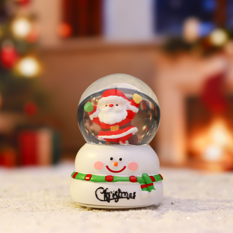 新款圣诞节雪人底座迷你水晶球节日礼物儿童发光音乐盒房间装饰详情12