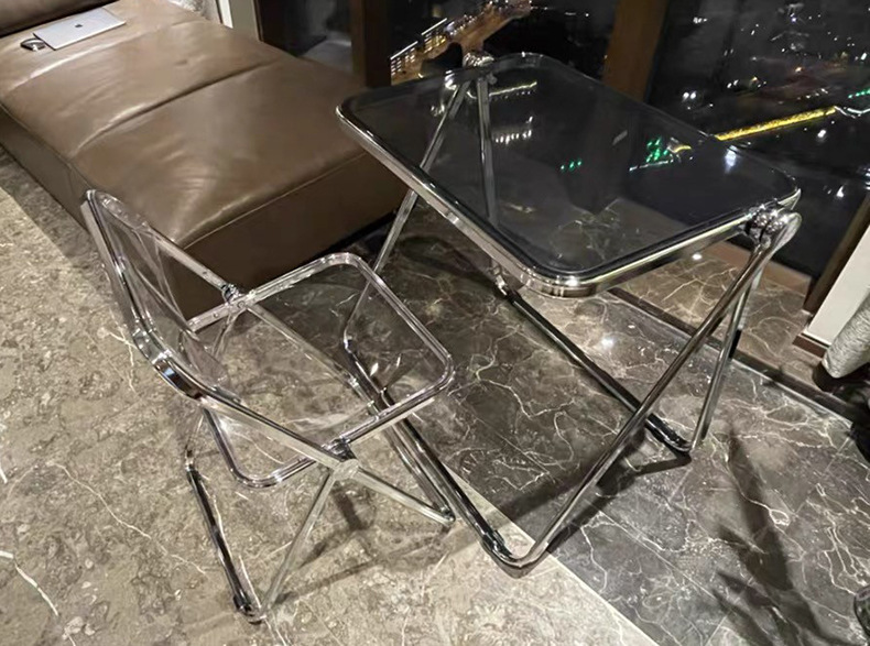 The popular acrylic folding table is a simple and modern home study desk, office desk, bedroom bedside portable table and chair set pic 21
