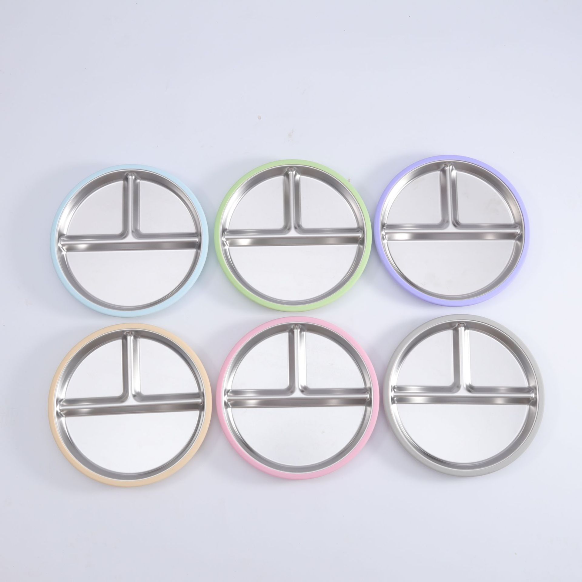 跨境硅胶包不锈钢儿童分格餐盘 三格防摔分餐盘 辅食喂养餐具 安全健康易清洗详情5