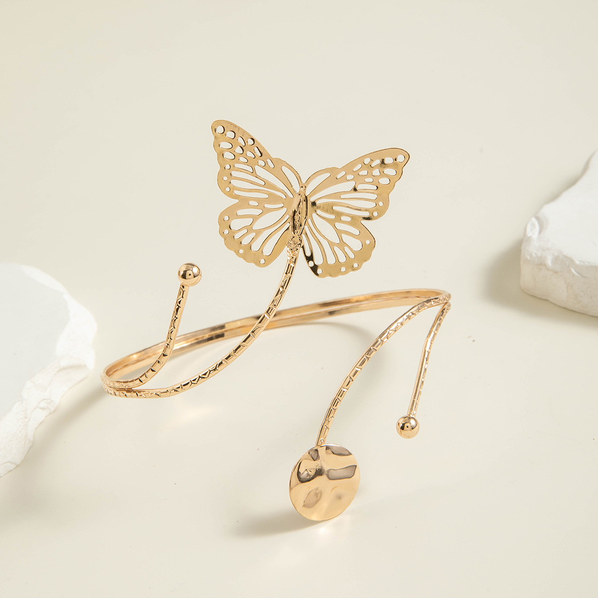 亚马逊跨境个性冷淡风海星手臂镯线条计感蝴蝶环形开口臂镯女详情19