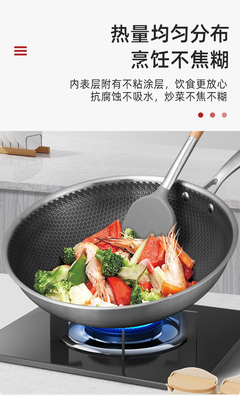 新款现货304不锈钢炒锅不粘锅多层家用平底锅蜂窝炒菜锅通用炒锅详情8