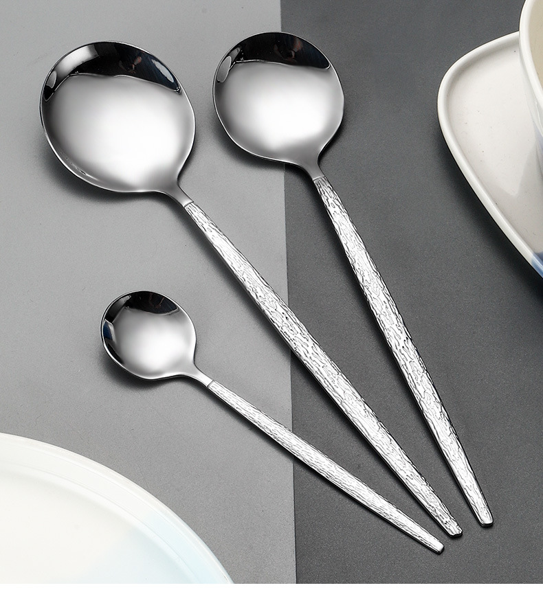 不锈钢锤纹葡萄牙餐具刀叉勺6件套跨境亚马逊牛排刀叉勺甜品勺详情11