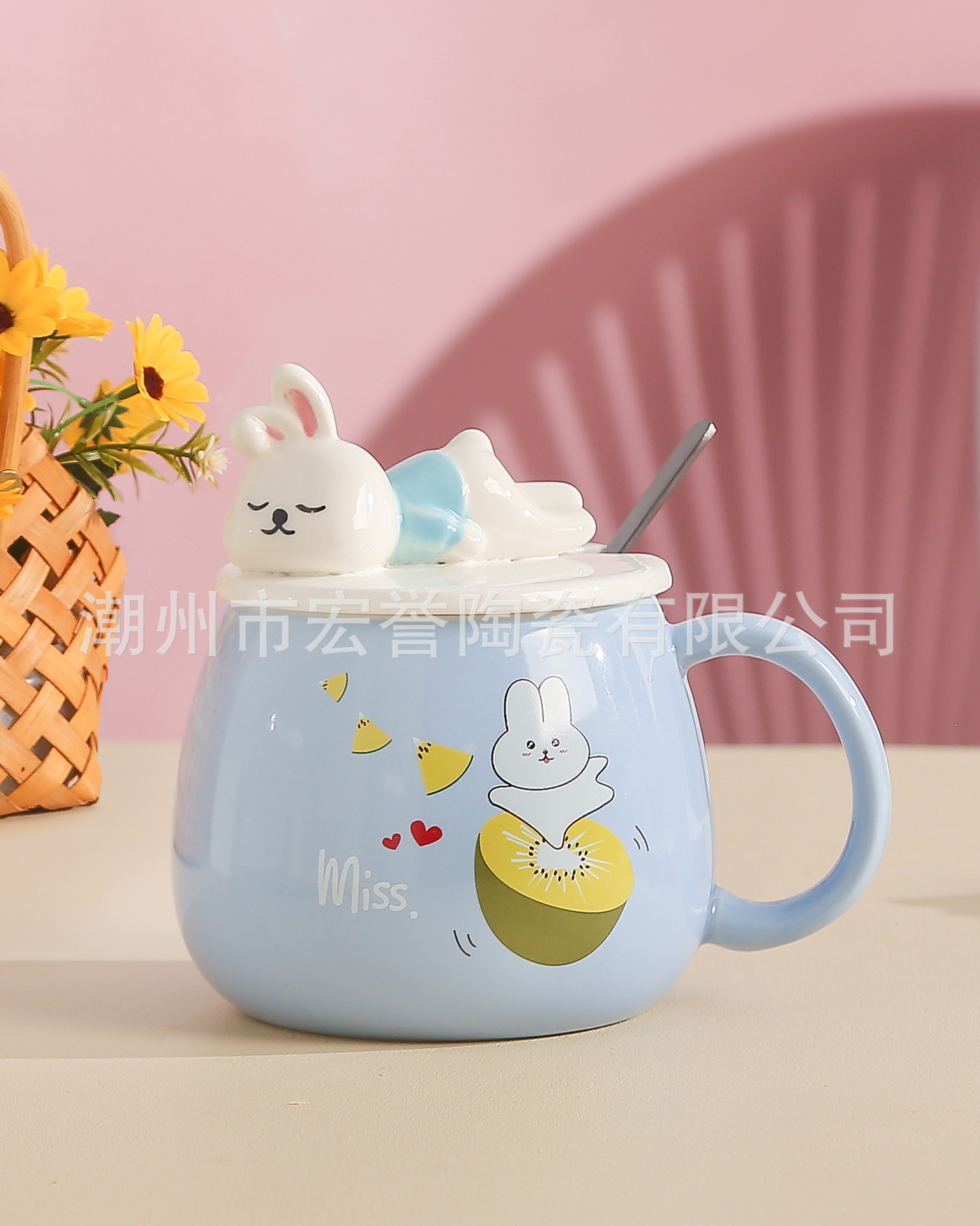 Cute rabbit cups, ceramic cups, high appearance level, couple mugs, creative embossed coffee cups with LIDS, milk cups pic 7