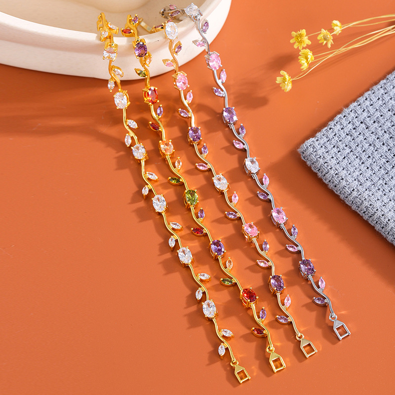 纯铜可调节真金电镀不褪色高品质超闪锆石网球手链新娘饰品组合详情4