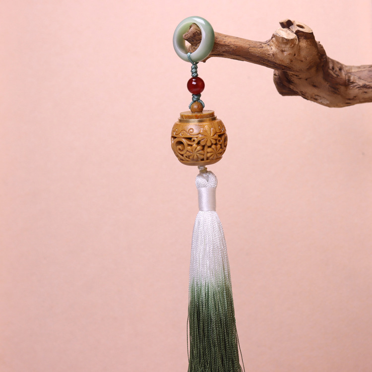 White, yellow and green Bodhi running ring pendant with tassel prayer beads pendant accessory, hand-held pendant with tassel hand-held prayer beads pendant pic 4
