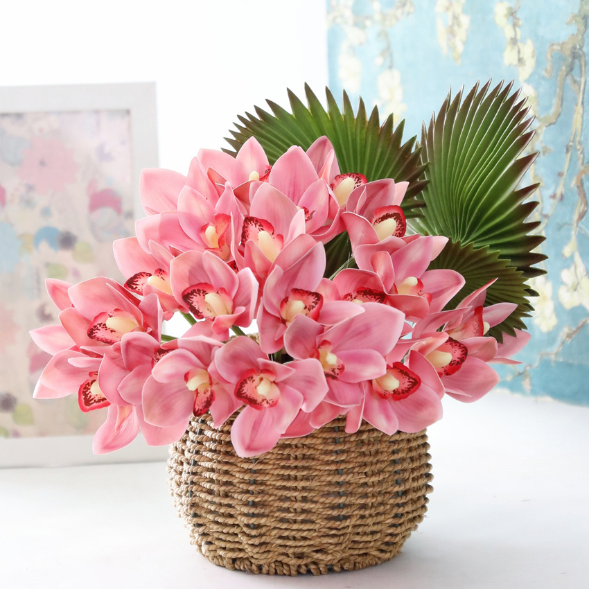 Hui LAN Flower Art: 6-head 3D printed hand-held fabric orchid bouquet, wedding decoration, hand-held bouquet, home simulation flower art, simulation plant orchid flower accessories pic 3