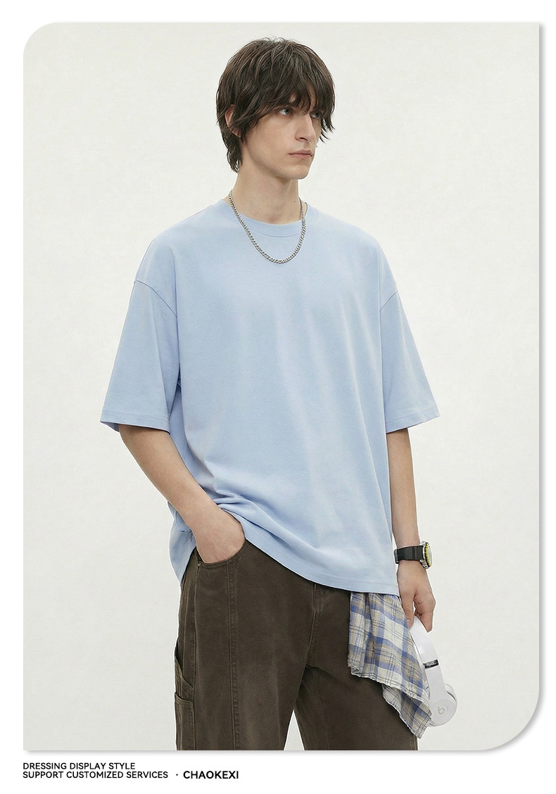 CKX Spring/Summer 2026 New 230G double-yarn pure cotton European and American trendy brand cool solid color loose large-sized short-sleeved T-shirt for men pic 22