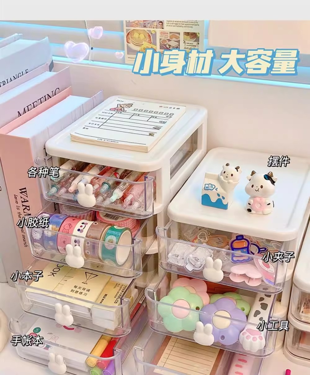Storage cartoon desktop box, transparent small drawer desk, plastic mini storage box, rabbit stationery organizing box pic 13