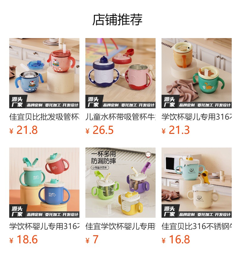 婴幼儿学饮杯带刻度吸管杯双耳手柄牛奶杯喝水杯儿童水杯礼品定制详情1