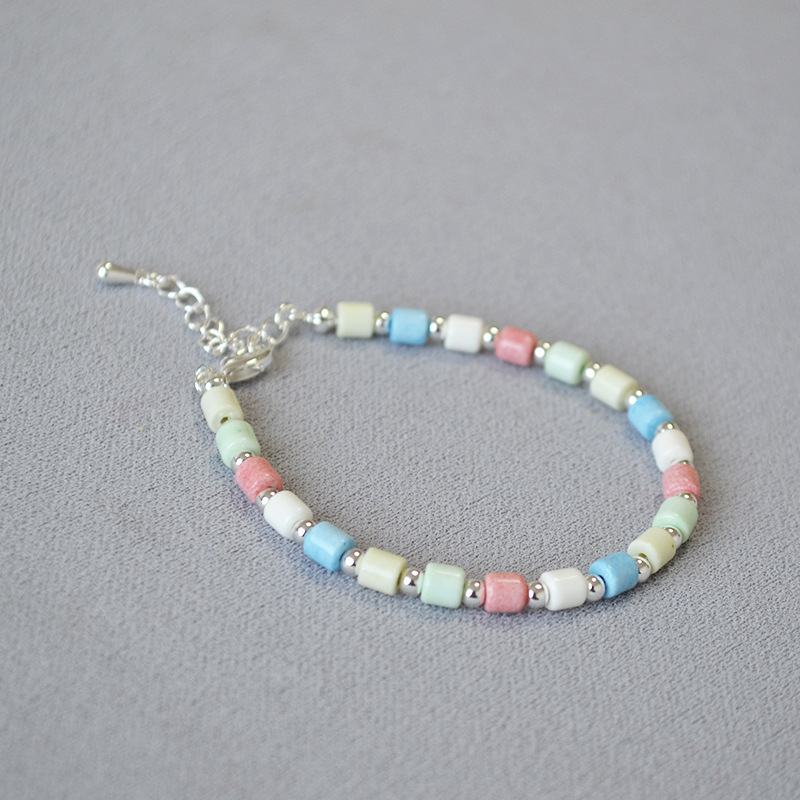 法式小众设计文艺复古时尚简约彩色真石串珠叠带个性气质细手链女详情18