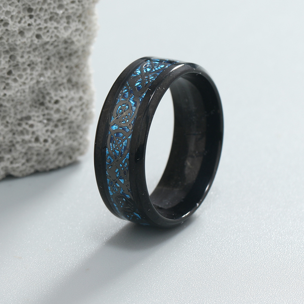 跨境热卖新品锈钢多色饰品 龙纹 龙片欧美时尚男士戒指源头厂家详情4