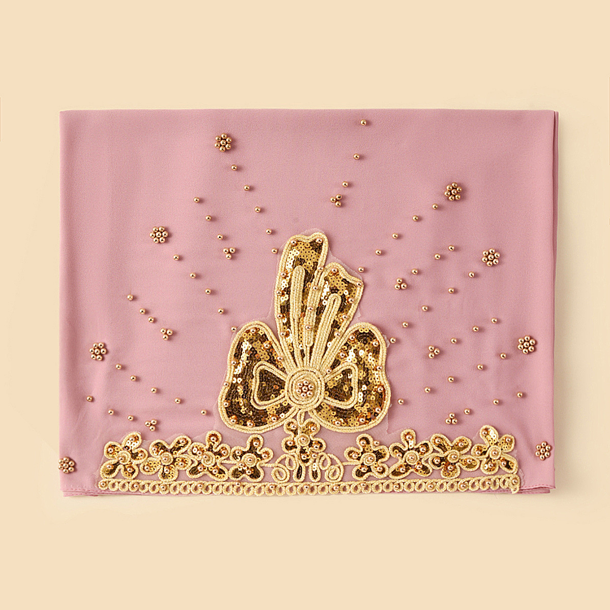 Wholesale of popular cross-border Amazon ethnic-style headscarves with fashionable rolled-up pearl chiffon and beaded long scarves pic 2