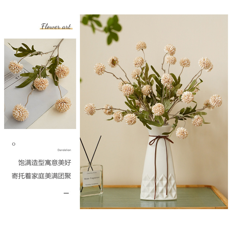 仿真五头蒲公英婚礼客厅装饰迷你乒乓球菊绢花秋色小球花园摆件宠物园艺水培生态瓶详情15