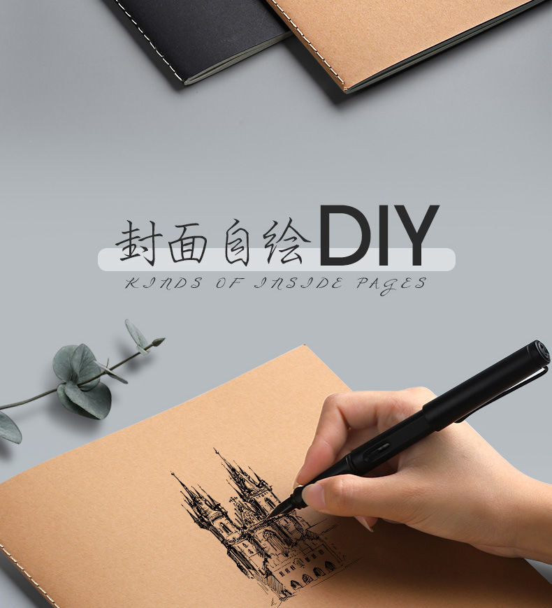 b5 notebook, white cover, simple student notebook, kraft paper, sewing line notebook, notepad, exercise book, blank horizontal line grid pic 9