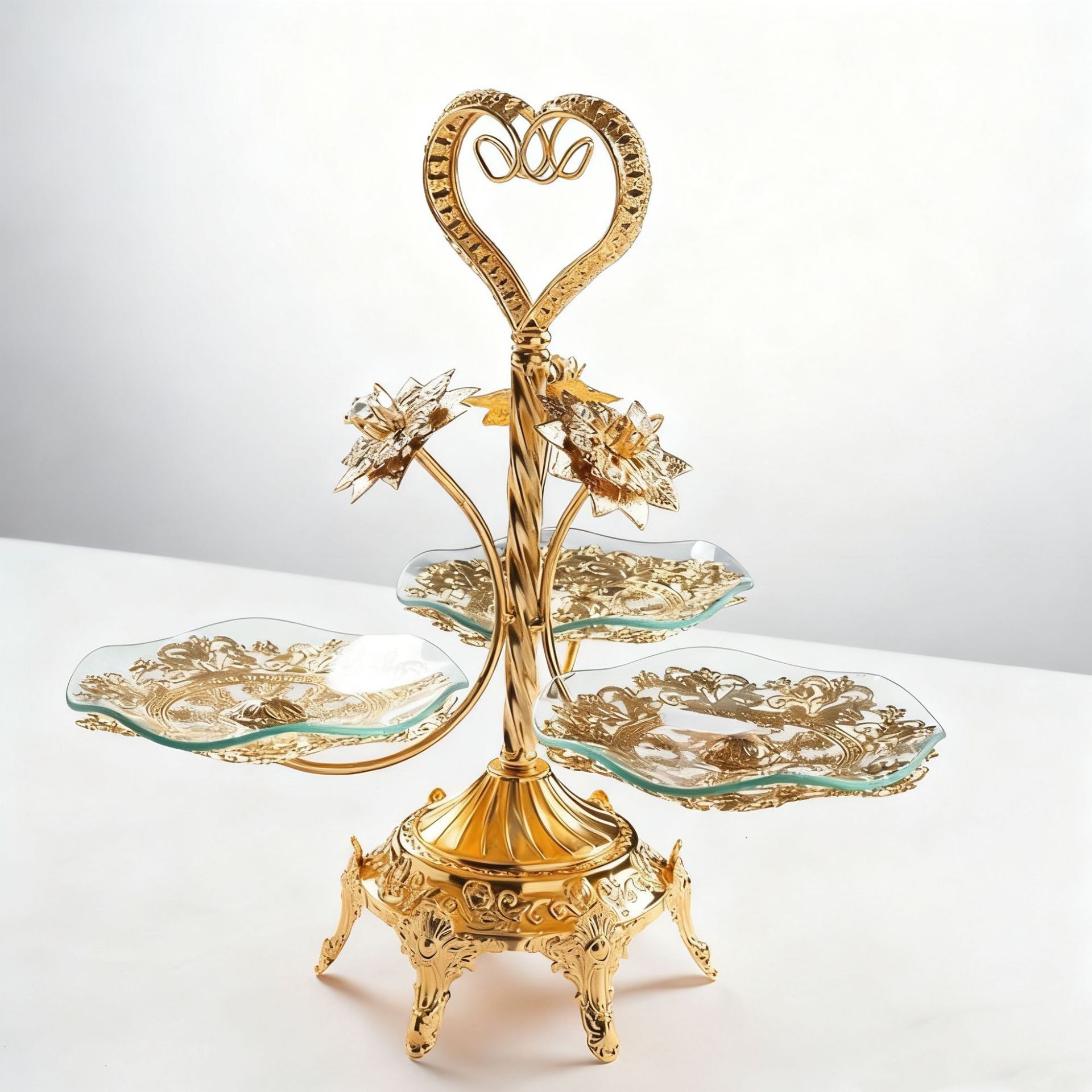 高档欧美风四格圆形水果果盘创意轻奢茶几摆件水果盘多层三层网红详情16