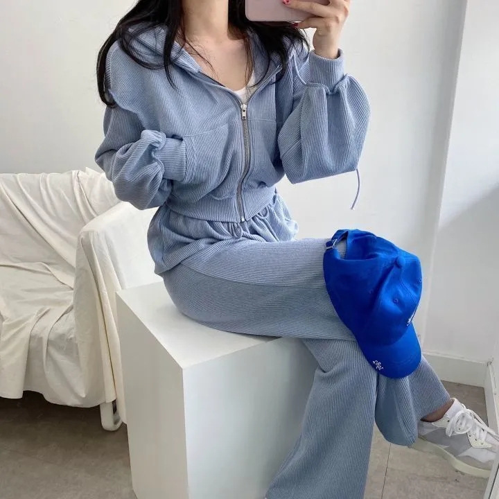 春秋季薄款时尚套装休闲宽松直筒裤女套装宽松显瘦拉链连帽两件套详情7