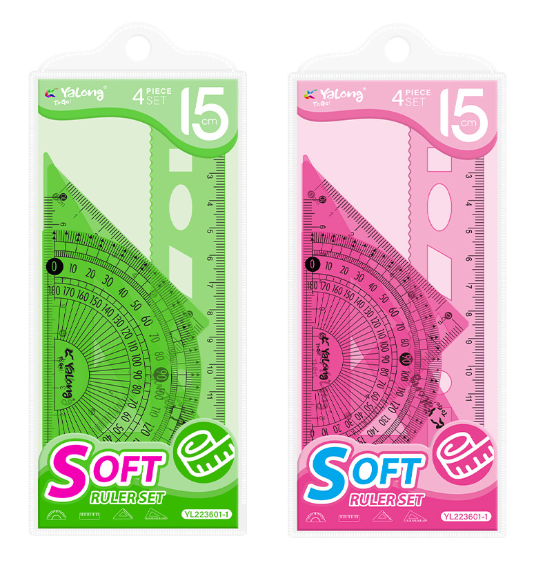 Yalong Cross-border wholesale flexible rulers, student stationery, geometric rulers 15 cm, plastic in multiple sizes, 4 pieces ruler sleeves pic 8