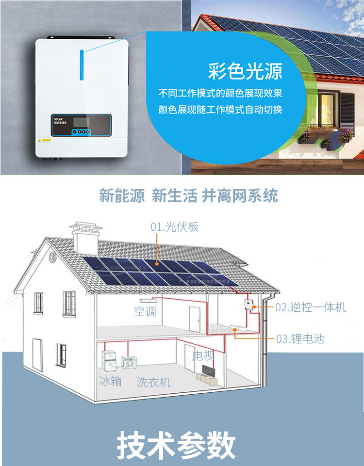 3000w80A家用太阳能光伏混合离并网充电控制逆变器一体机价格详情4