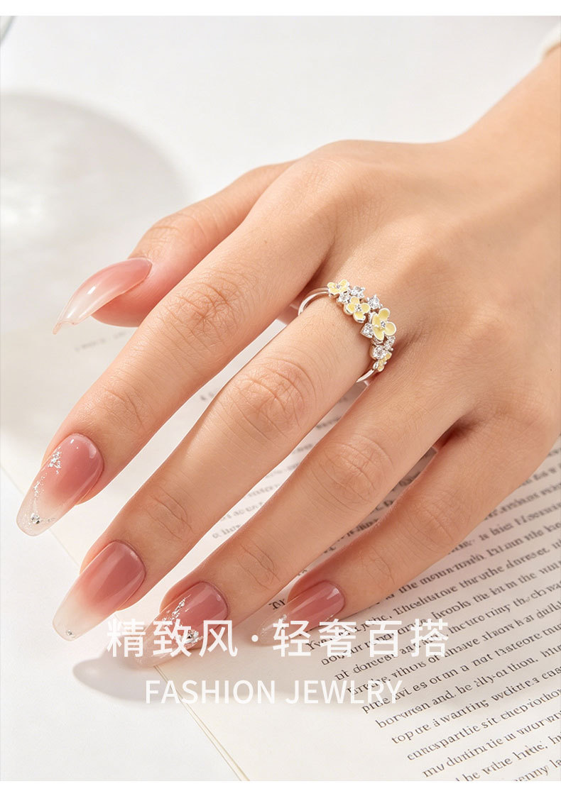 清新甜美小黄花开口戒指铜合金镶锆石珐琅滴油高级感可调节食指戒详情12