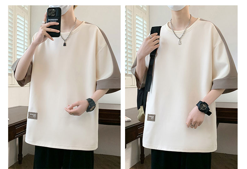 A large-sized short-sleeved T-shirt for men, a new summer 2024 half-sleeved base layer, is a trendy outfit for men on Instagram pic 11