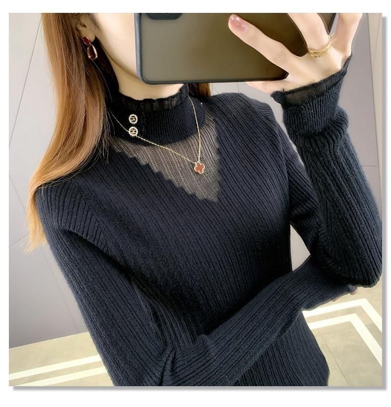 A new, stylish long-sleeved sweater for women in autumn and winter, with a fitted lace knitted top and base layer pic 4
