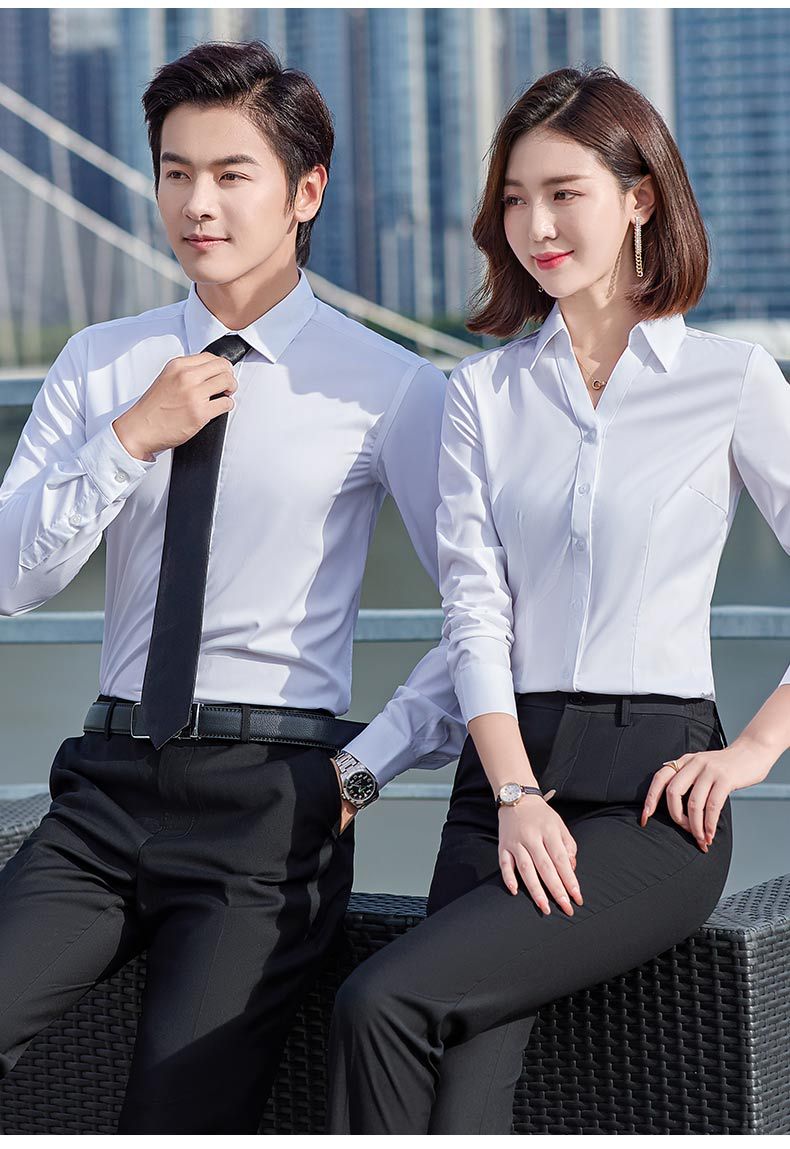 Company professional long-sleeved shirt for women, Korean-style, slimming, no-iron stand-up collar top, bamboo fiber work shirt for men pic 13