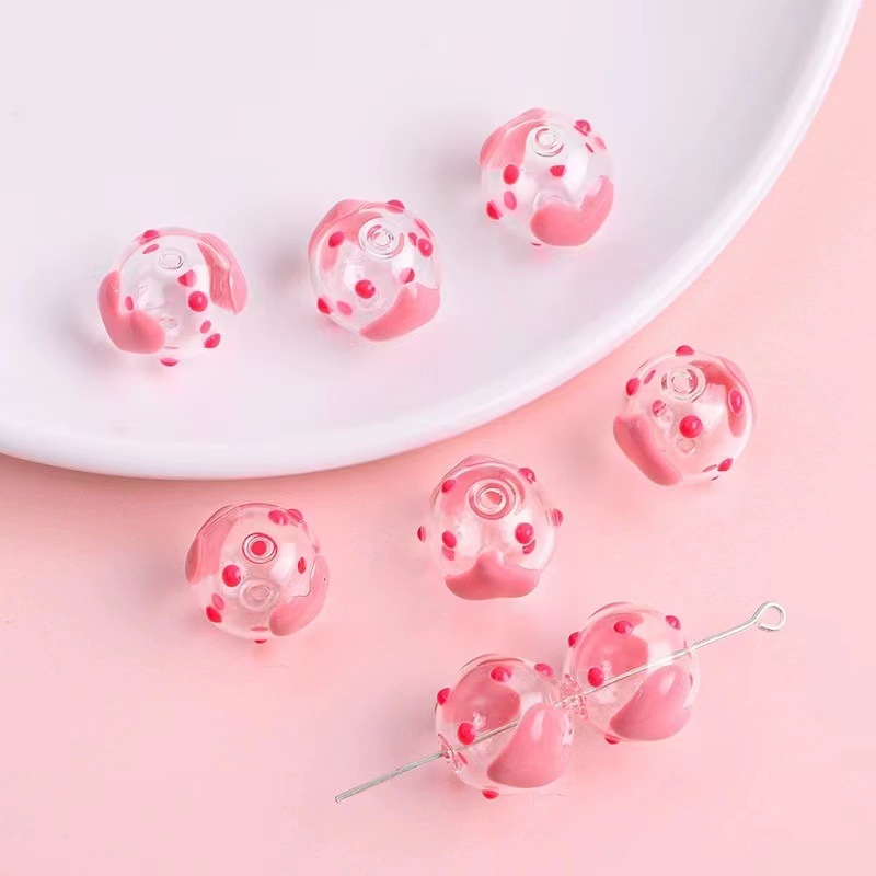琉璃珠空心滴油波点爱心 波浪纹玻璃空心球串珠DIY手工耳饰品配件详情6
