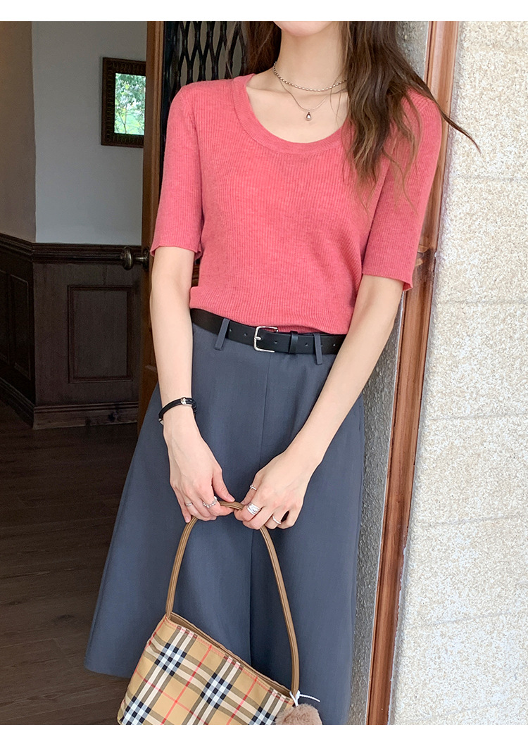 U领冰丝针织衫短袖女修身夏季基础短款T恤上衣2025新款详情28