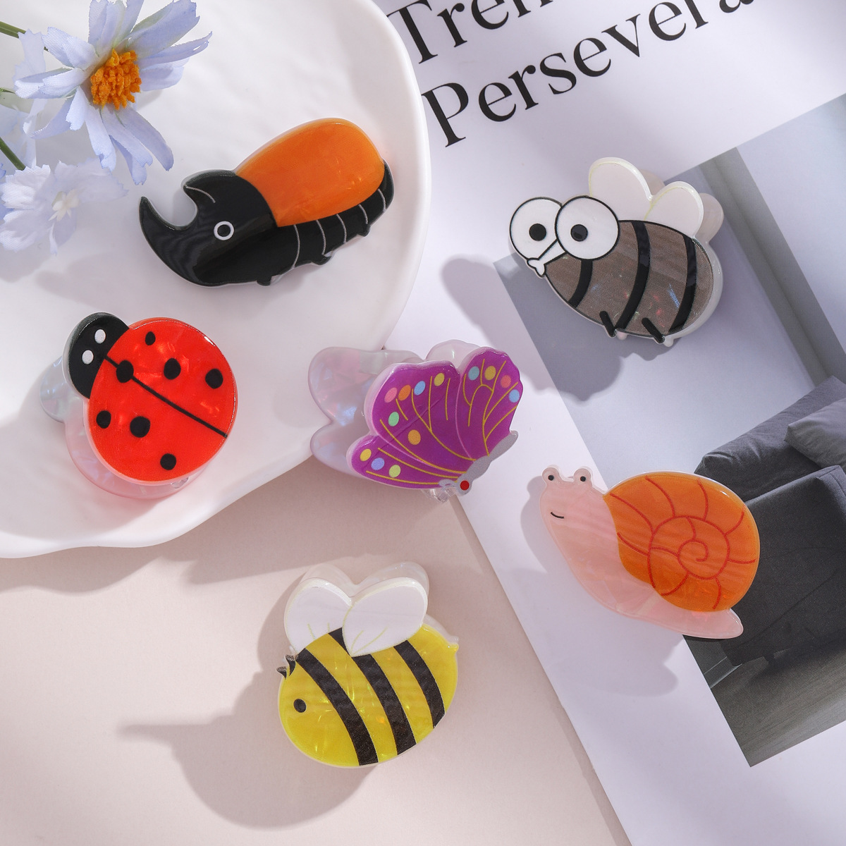 新款可爱昆虫系列发抓蜗牛蝴蝶蜜蜂瓢虫侧边刘海碎发夹女头饰设计详情4