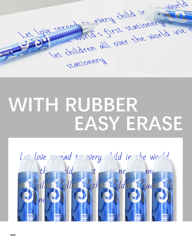 Yalong Cross-border Classic erasable ink Ballpoint Pen with eraser, creative small eraser tip erasable pen pic 2