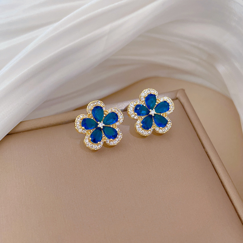 【钛钢】五叶花朵项链耳环套装轻奢微镶个性气质宴会耳饰项饰组合详情17