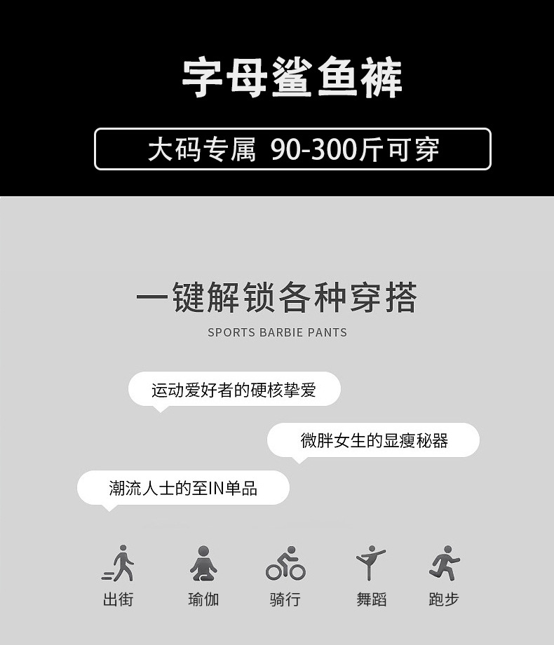 大码300斤鲨鱼裤女外穿春夏薄款灰色高腰收腹瑜伽芭比裤冬季加绒详情1