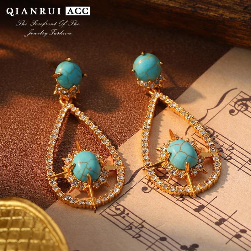 锆石微镶镂空水滴耳环diy古风耳饰饰品 复古小众银针法式轻奢耳钉详情19