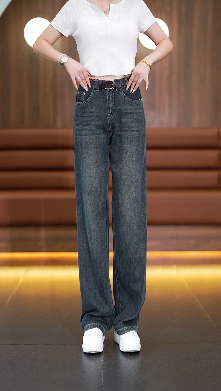 Wide-leg jeans for women 2025 Autumn new style High-waisted slimming wide-leg pants retro stretch versatile floor-length straight-leg pants pic 2
