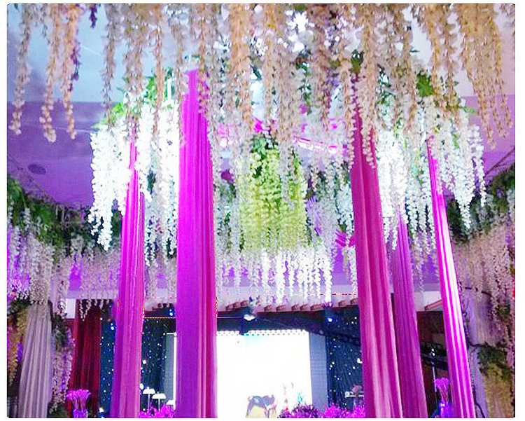 仿真垂吊紫藤花网红婚庆长廊吊顶装饰加密豆花花串假花藤条树枝详情55