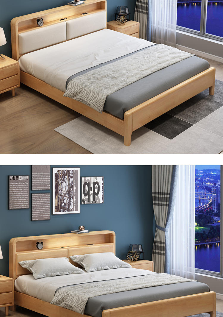 The Nordic apartment features a 1.8-meter solid wood bed with a night light, a modern and simple double bed, and a 1.5-meter soft-padded bed for hotels and guesthouses pic 8