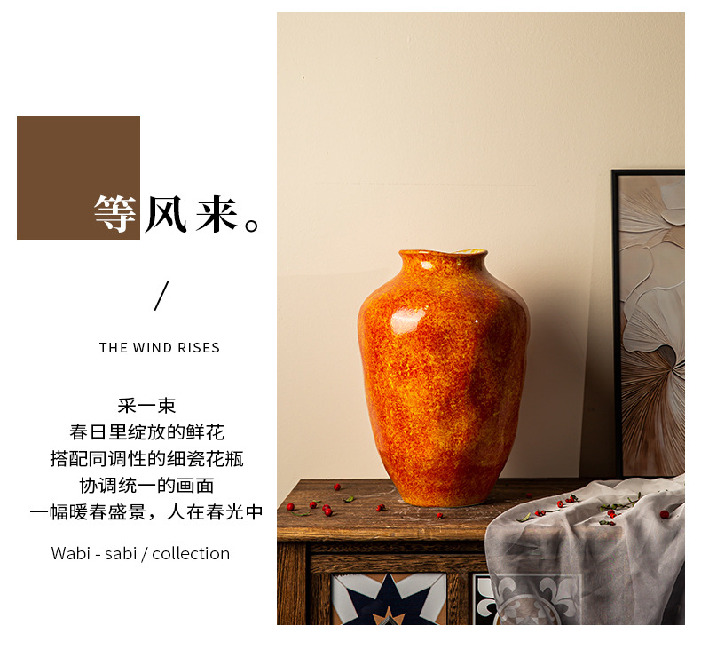 Jingdezhen ceramic vases, soda green rough pottery flower vases, living room home flower arrangement ornaments, retro jars for decoration pic 3