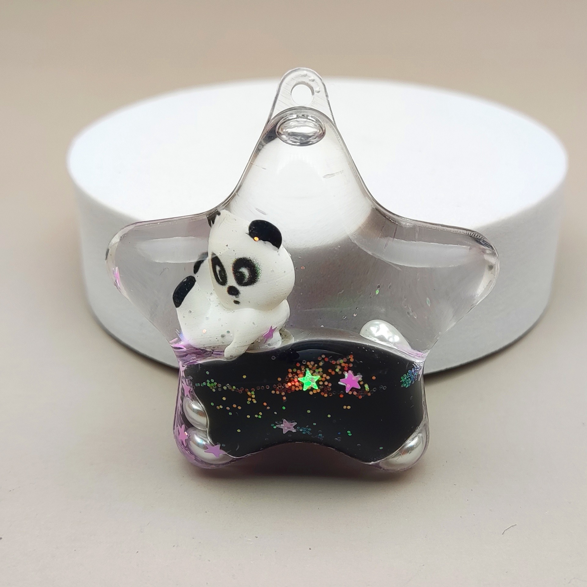 创意亚克力入油流沙瓶奶黑色爆闪熊猫系列钥匙扣汽车配饰桌面摆件详情5