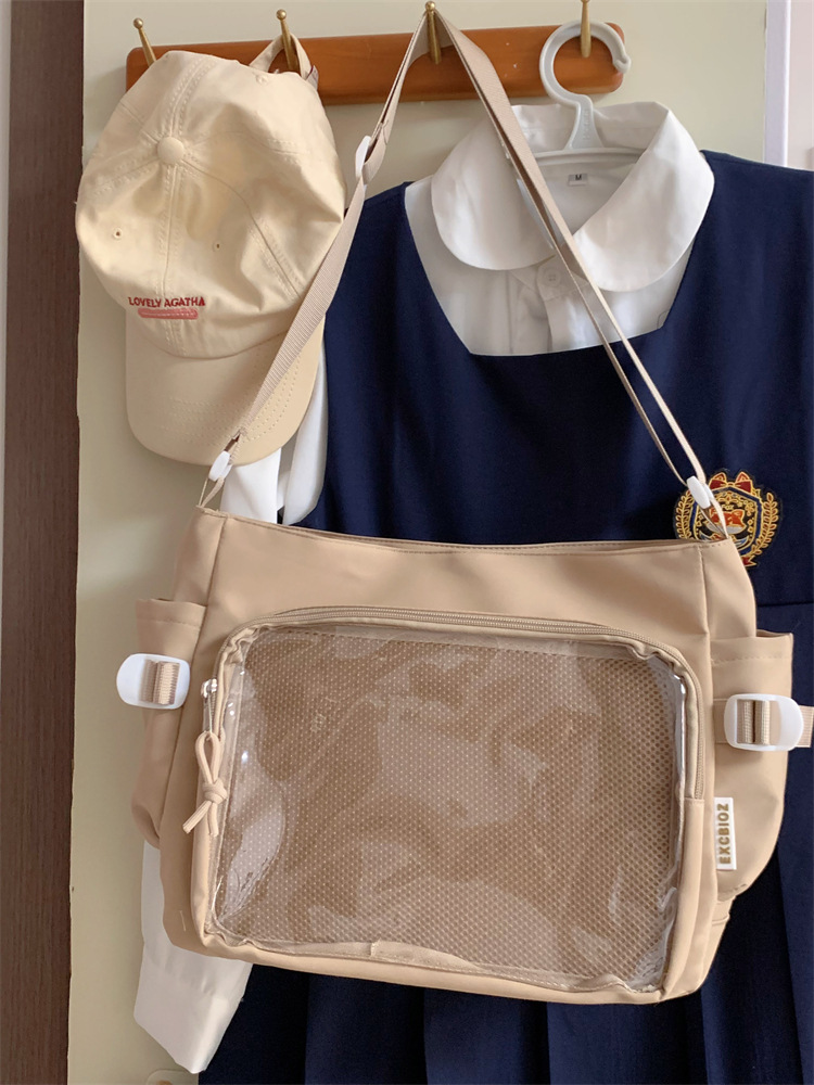 学院风痛包日系ins透明书包大容量简约单肩斜挎包时尚少女邮差包详情39