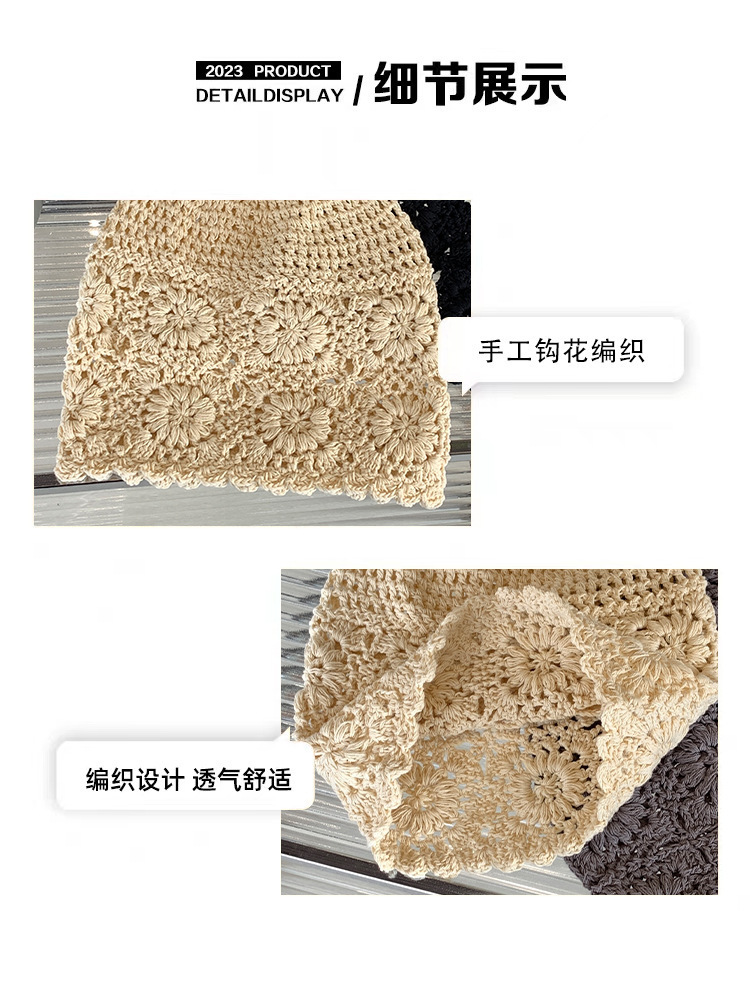 A collection of Japanese-style hand-woven headscarves, thin, hollowed-out woolen hats for women, and retro and artistic knitted hats pic 4
