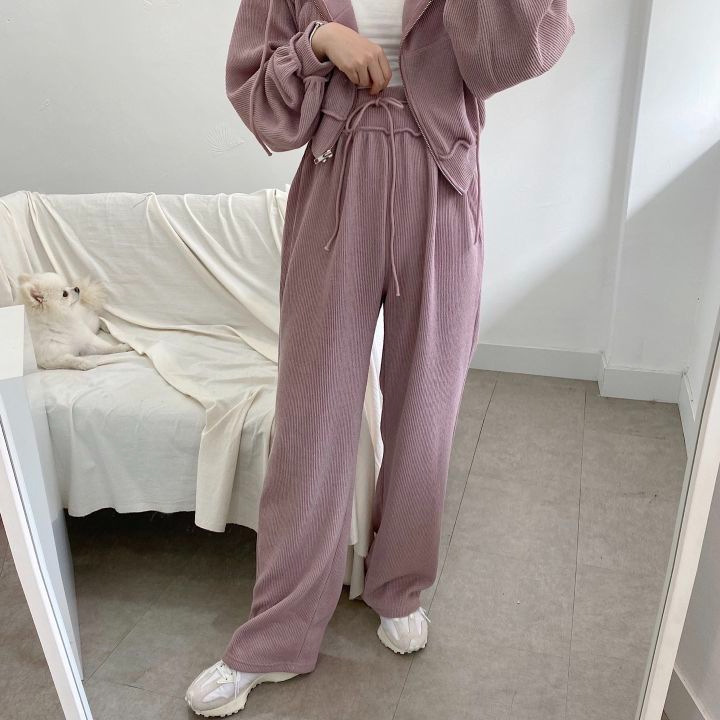 春秋季薄款时尚套装休闲宽松直筒裤女套装宽松显瘦拉链连帽两件套详情4