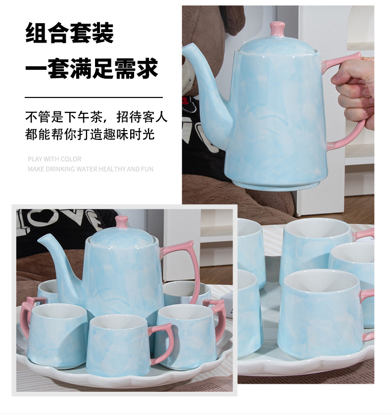 Cross-border in-stock light luxury ceramic water sets for guests, household cups and tea sets, housewarming gift water set pic 6