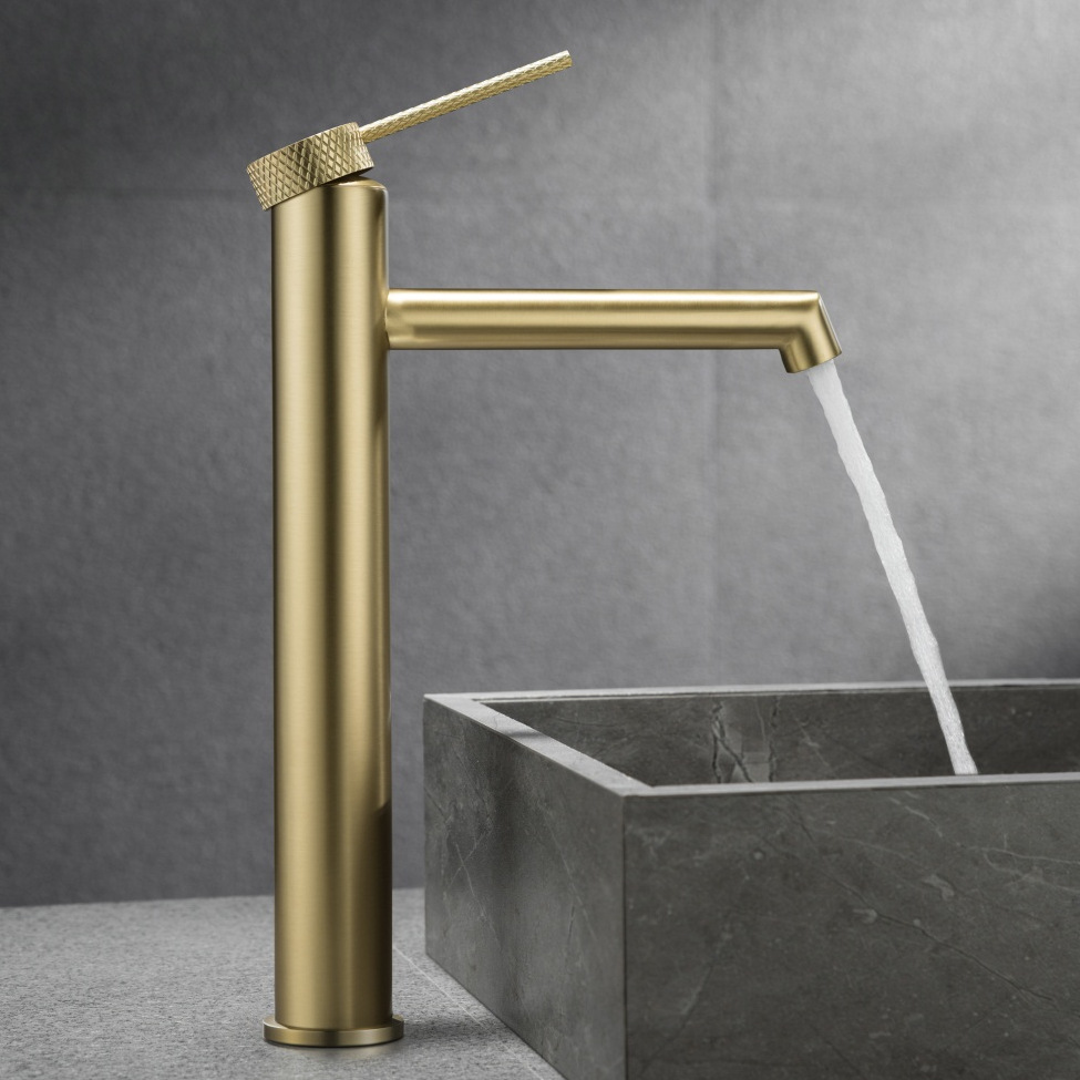 Cross-border foreign trade, simple brushed gold, all-brass sink, bathroom basin, hot and cold, high countertop basin, faucet pic 9