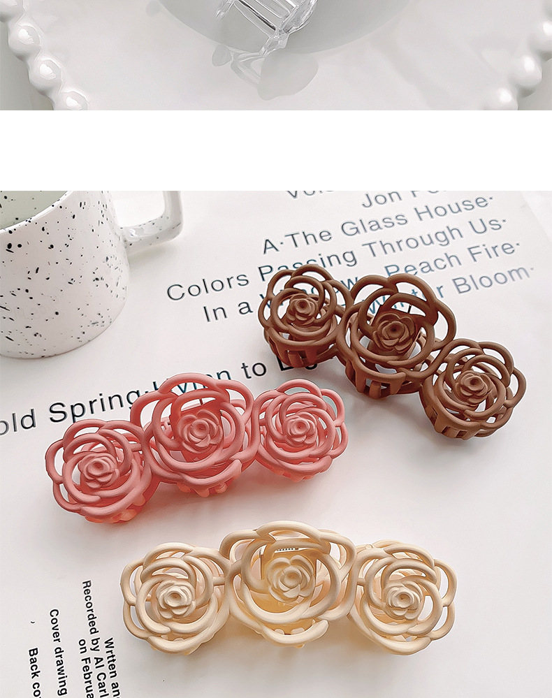 Korean-style frosted and holloomed camellia hairpin, flower hairpin, large shark hairpin, back of the head, updo hairpin, hairpin for women pic 10