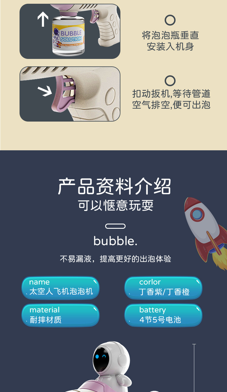 热销全自动泡泡机不漏水15孔灯光太空人宇航员水枪玩具批发详情9