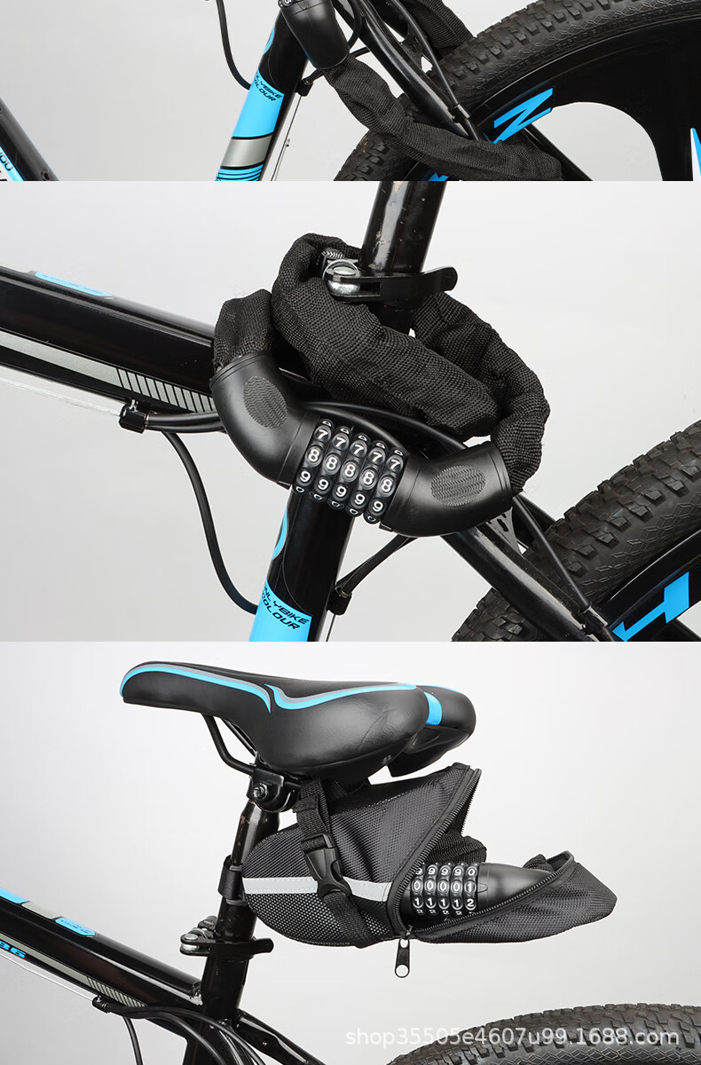 Mountain bike lock, waterproof and rust-proof password chain lock, electric bike, motorcycle steel chain lock, glass door lock pic 14